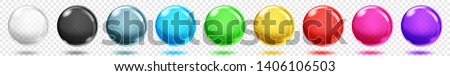 Set of translucent colored spheres with shadows on transparent background. Transparency only in vector format.
