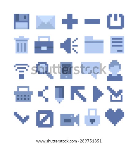 Set of vector icons. Pixel-art style. 