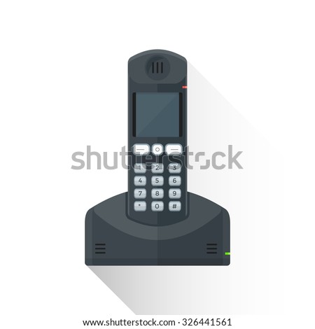 vector black color flat design reliance wireless landline phone buttons illustration isolated white background long shadow
