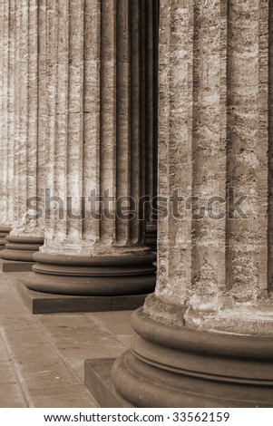 classical marble column bases row photo in sepia old style