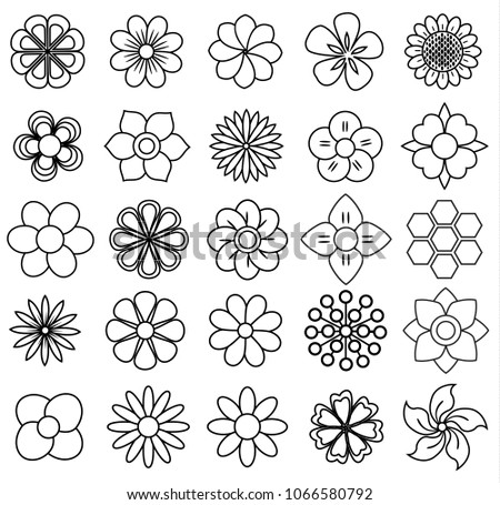 outline flower icon set, vector draw