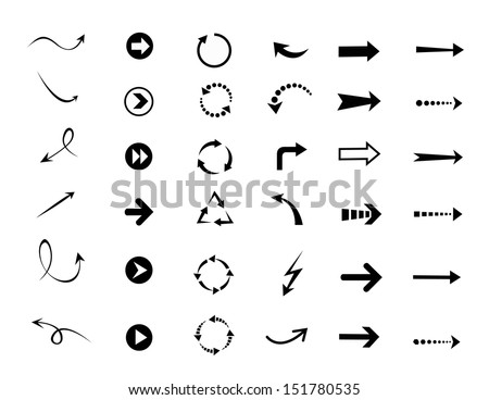 arrows icon set, straight, curve, circle, angle, button and draw on white background