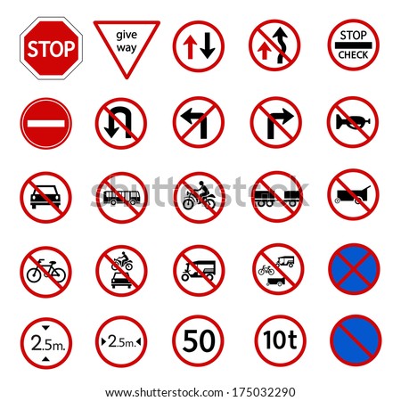 traffic prohibition sign for warming on road and safety street sign, vector icon set