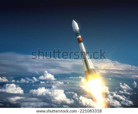 Carrier Rocket Take Off. 3D Scene.