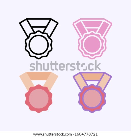 Winner award with medal and star. Contain line, flat and combined variant of pictogram icon.