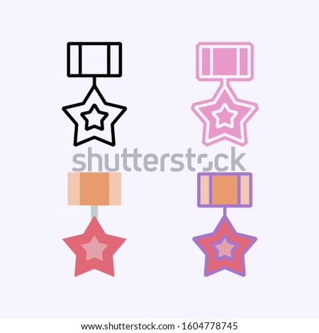 Award vector medal with star. Victory emblem. Contain line, flat and combined variant of pictogram icon.