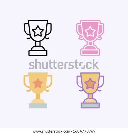 Cup with star winner icon. Trophy sport competition. Contain line, flat and combined variant of pictogram icon.