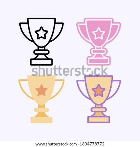 Cup with star winner icon. Trophy sport competition. Contain line, flat and combined variant of pictogram icon.