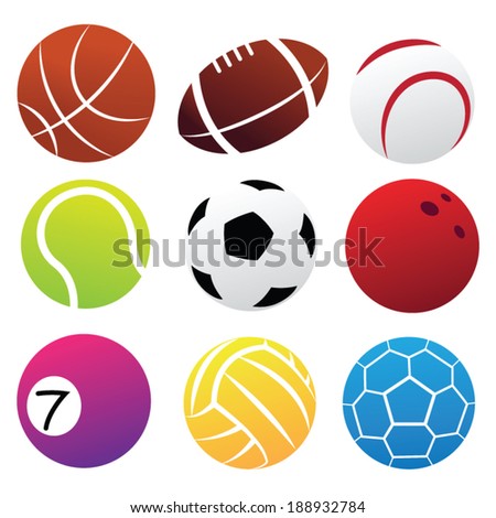 Simplified Sport Balls Icon Set isolated on white