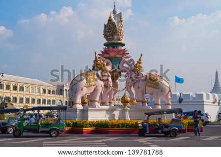 BANGKOK, THAILAND DECEMBER 3: Pink Elephant statue near The Grand Palace on December 3, 2012, in Bangkok, Thailand. The palace has been the official residence of the Kings of Siam since 1782