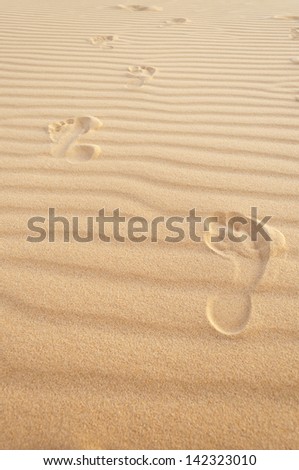 Footprints in the sand. White sand dunes. It is top destination in Mui Ne. Vietnam