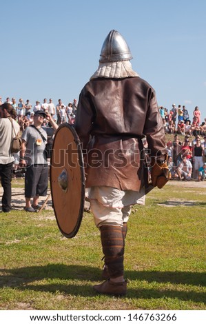 TOBOLSK, RUSSIA - JULY 6:  Unidentified participant at a historical reenactment festival \