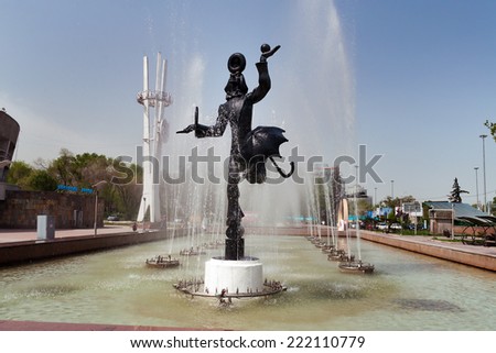 ALMATY, KAZAKHSTAN - MAY 6, 2014: Fountain near the circus. Almaty is the largest city in Kazakhstan, and was the country\'s capital until 1997