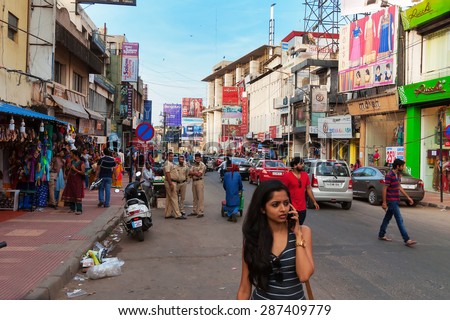 BANGALORE, INDIA - DEC 25, 2014: Commercial street in Bangalore is one of the main shopping complexes in India