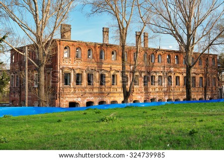 Old ruined brick house in Nizhny Novgorod. Russia