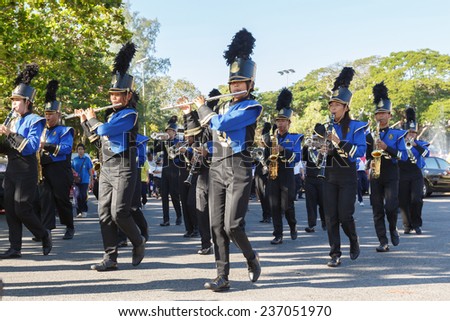 RAYONG, THAILAND - DECEMBER 9,:Unidentified marching band in parade Anti-Corruption Day on December 9, 2014 in Rayong Province, Thailand.