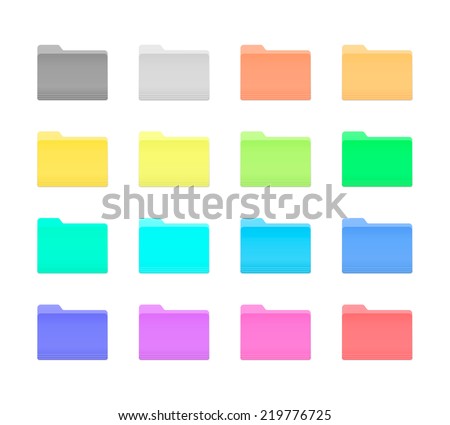 Colorful Bright Folder Icons Set in OS X Yosemite Style. Isolated on white.