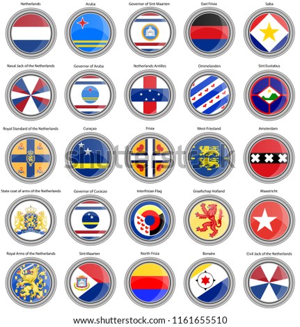 Set of icons. Flags of the Netherlands. 3D. Vector.       