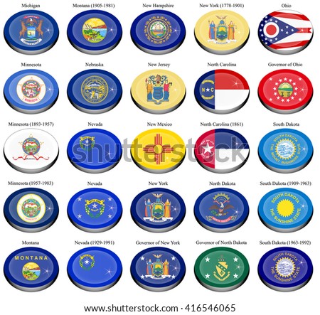 Set of icons. States and territories of USA flags.   