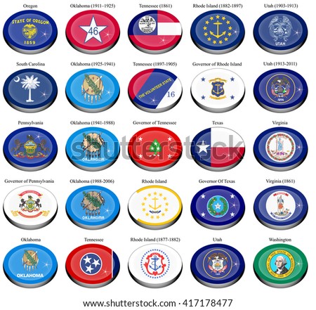 Set of icons. States and territories of USA flags.   