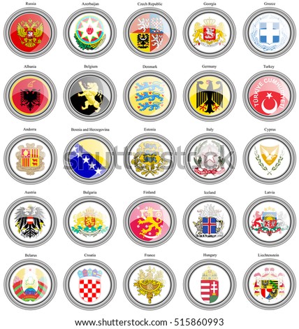 Set of icons. Coat of arms of the European countries.   