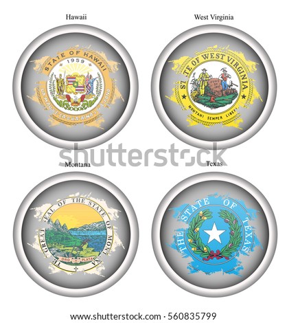 Set of icons. States of USA seals. Vector. 