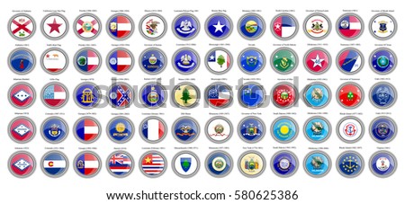 Set of icons. States of the USA flags. Vector.  