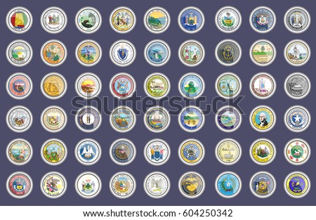 Set of icons. States of USA seals. Vector. 3D.  