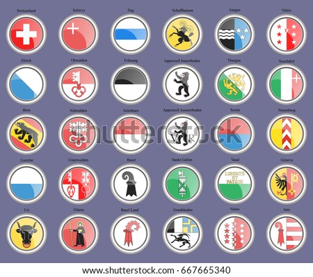 Set of icons. Cantons of Switzerland Flags. 3D. Vector.      Stockfoto © 