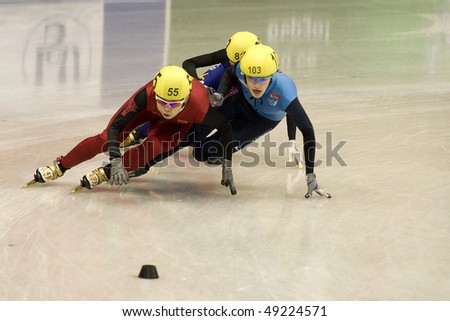 SOFIA, BULGARIA - MARCH 21: A new World Champion in the event of 1000 m women became Wang Meng of China. ISU World Short Track Championships on March 21, 2010 in Sofia, Bulgaria.