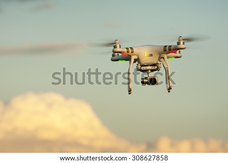 SOFIA, BULGARIA - JULY 03, 2015:Image of the phantom 3 professional quadcopter which shoots 4k video and 12mp still images on the July 03, 2015 ,Sofia, Bulgaria.