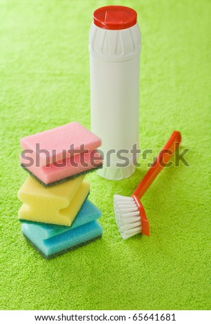 brush bottle and sponges