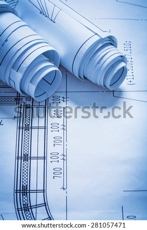 Rolls of construction sketches architecture and building concept