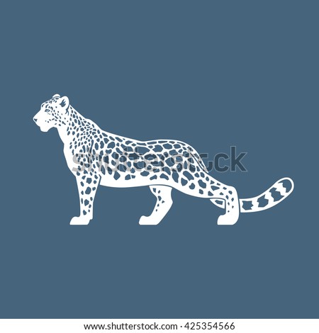 Snow Leopard vector illustration logo, sign, emblem on blue background