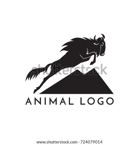 wildebeest jumping logo sign vector illustration on white background