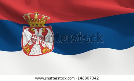 A close up view of the flag of Serbia with fabric texture visible at 100%