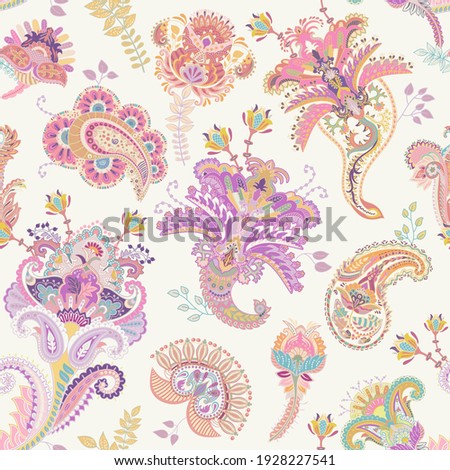 Vector seamless paisley pattern. Indian floral wallpaper. Good vibes colorful pattern. Decorative able pattern. Paisley design textile, print, fabric, decoupage, wrapping paper, invitation, web