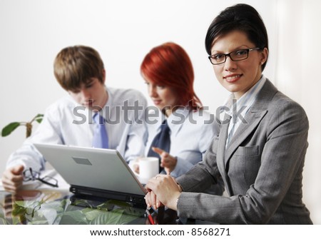 beautiful caucasian business women with young consultant