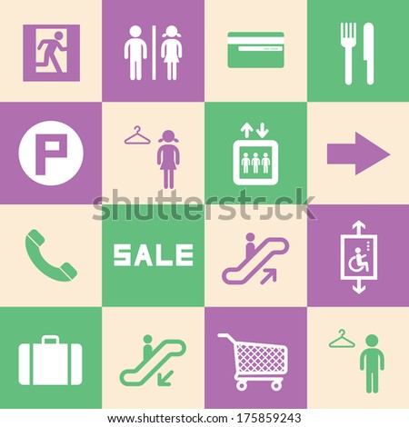 shopping mall icons set