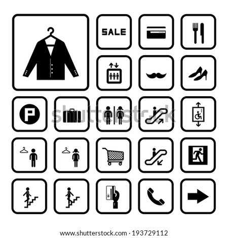 shopping mall icons set on white background 