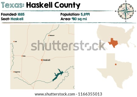 Detailed map of Haskell county in Texas, USA.