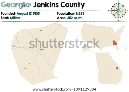 Large and detailed map of Jenkins county in Georgia, USA.