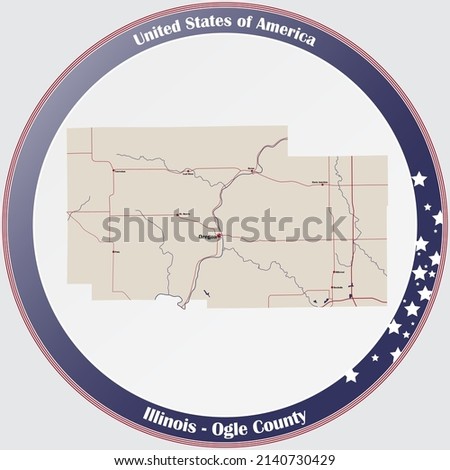 Large and detailed map of Ogle county in Illinois, USA. Imagine de stoc © 