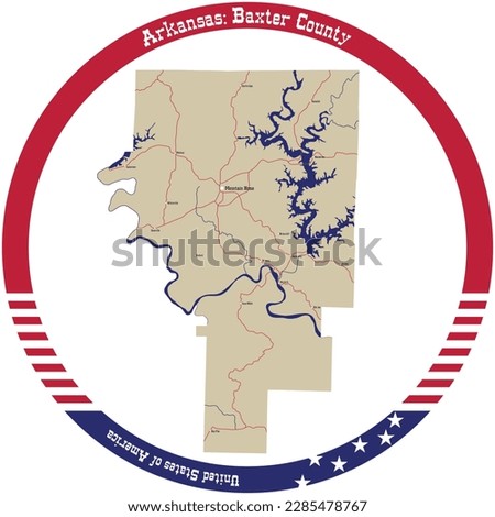 Map of Baxter County in Arkansas, USA arranged in a circle.