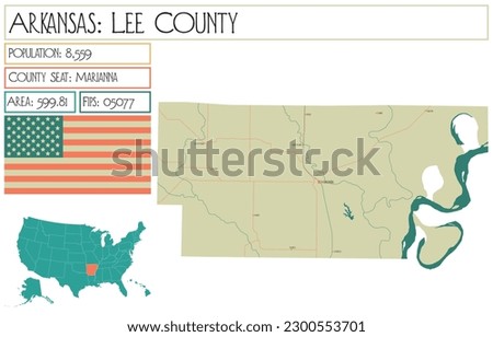 Large and detailed map of Lee County in Arkansas, USA.