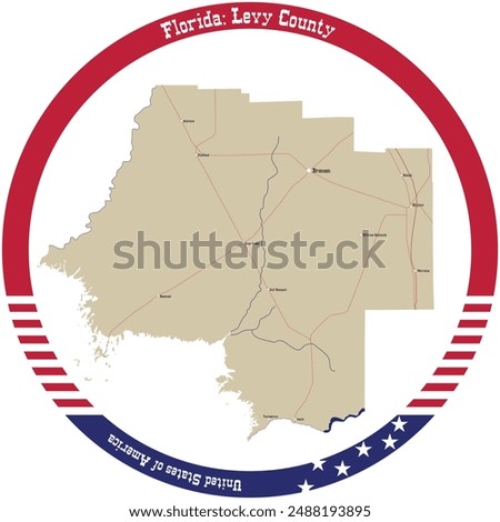 Map of Levy County in Florida, USA arranged in a circle.