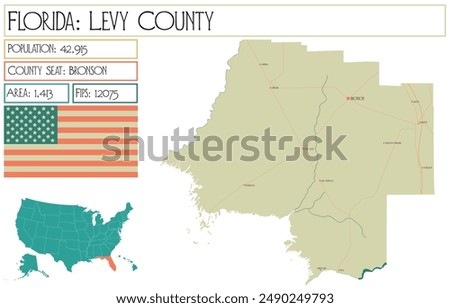 Large and detailed map of Levy County in Florida USA.