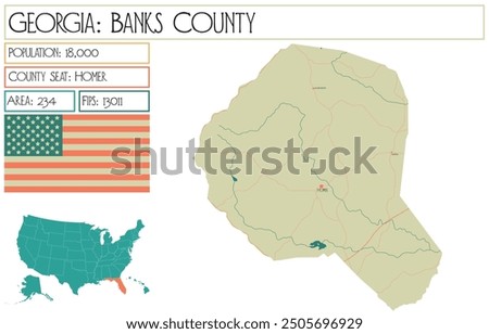 Large and detailed map of Banks County in Georgia USA.