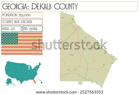 Large and detailed map of DeKalb County in Georgia USA.