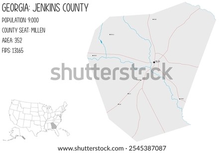 Large and detailed map of Jenkins County in Georgia, USA.